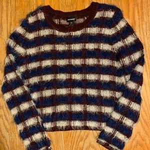 Blue, Burgundy & white striped Light weight fuzzy sweater by Joe Boxer.